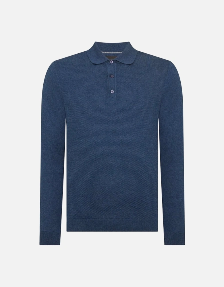 Long Sleeve Knitted Polo Shirt Indigo