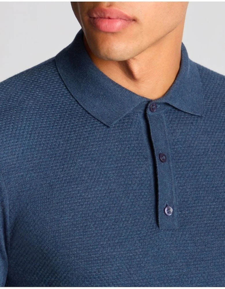 Long Sleeve Knitted Polo Shirt Indigo