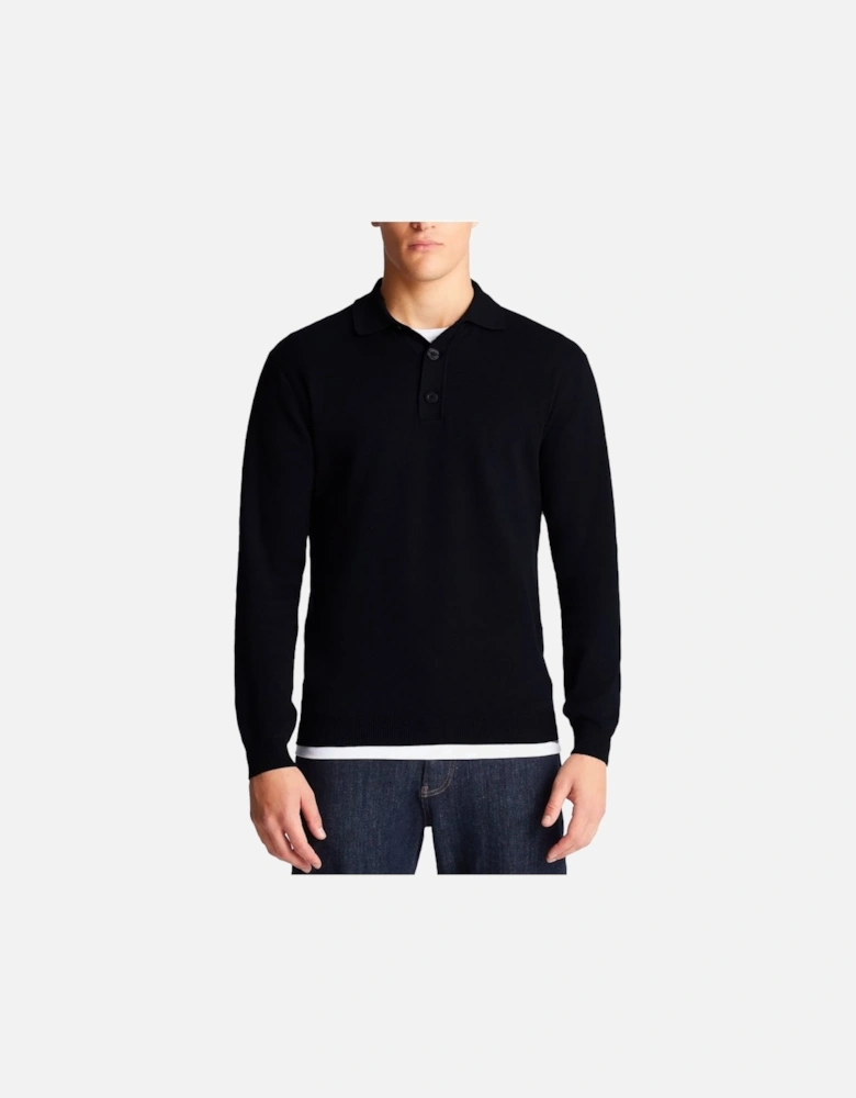 Long Sleeve Sweater Polo Black