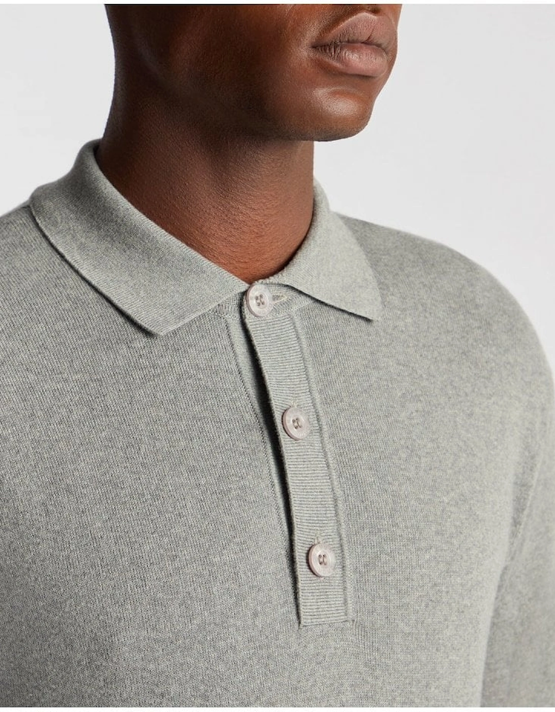 Long Sleeve Sweater Polo Light Grey