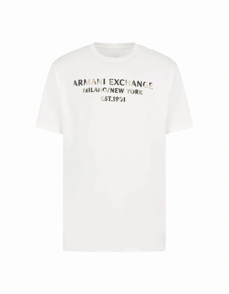 Regular fit T-shirt with camouflage logo in ASV cotton Off White