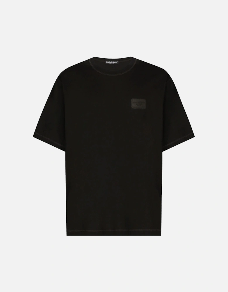 Branded Over Fit Cotton T Shirt Black