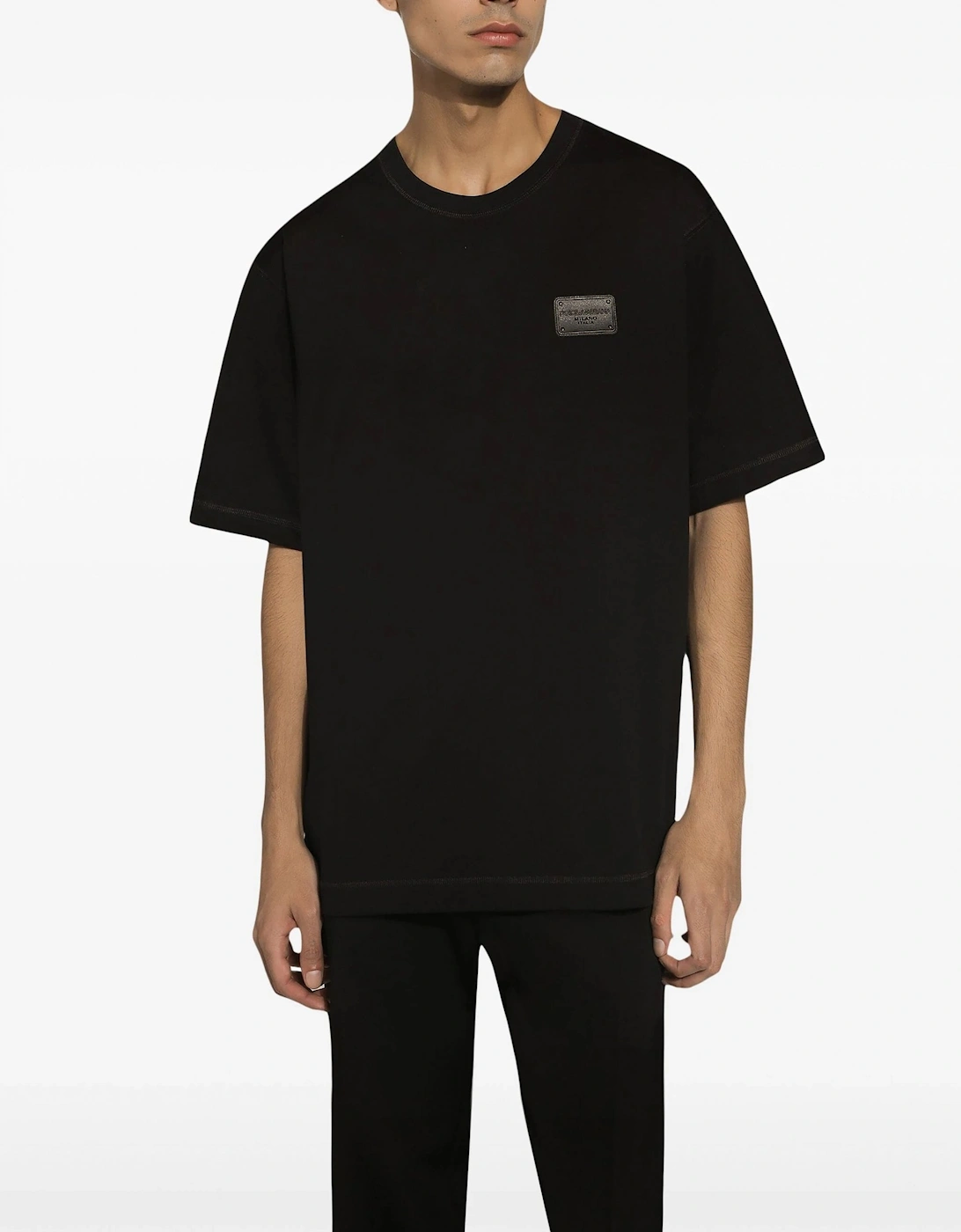 Branded Over Fit Cotton T Shirt Black