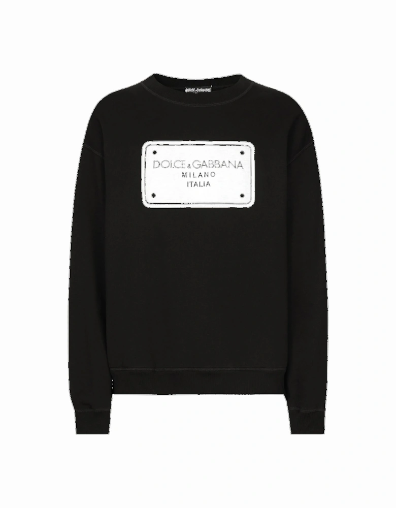 Printed Plaque Over Fit Sweatshirt Black