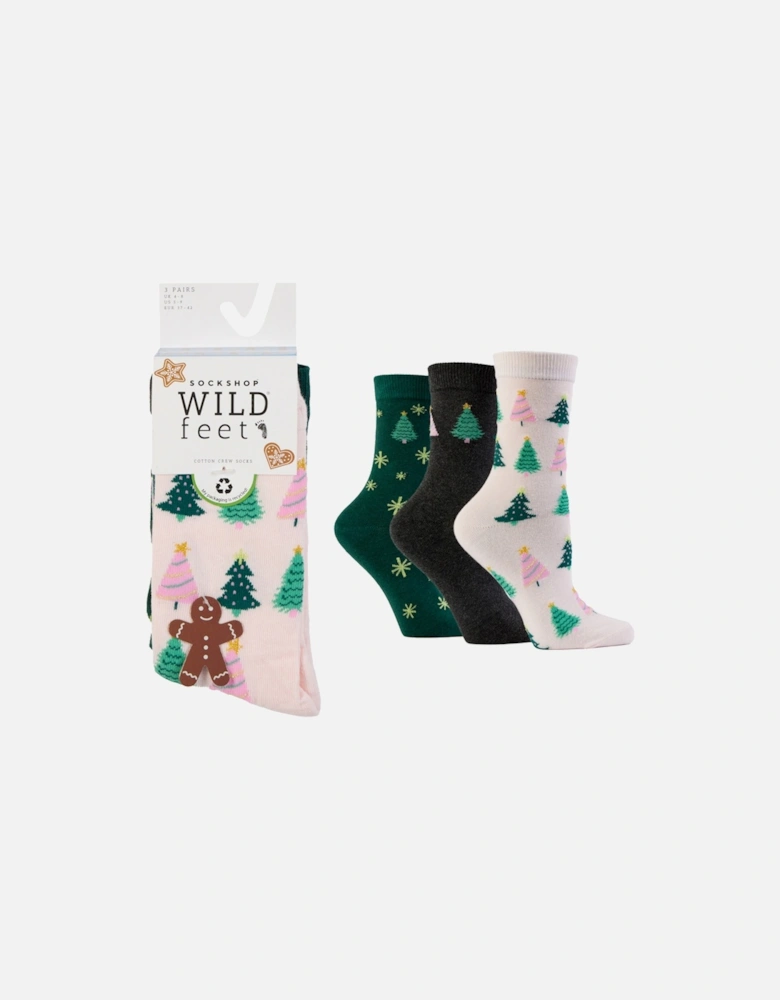 Wild Feet 3-Pack Hanging Gift Pink/Charcoal/Green with Christmas Trees