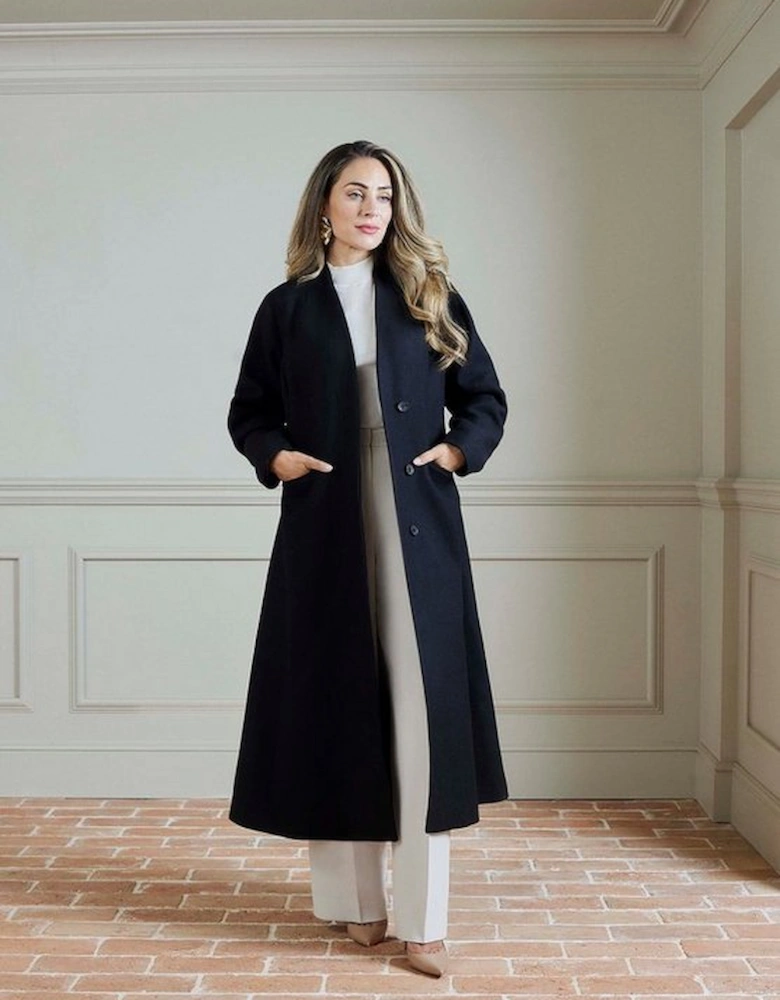 Lydia Millen Petite Premium Italian Manteco Wool Rounded Sleeve Skirted Tailored Midaxi Coat