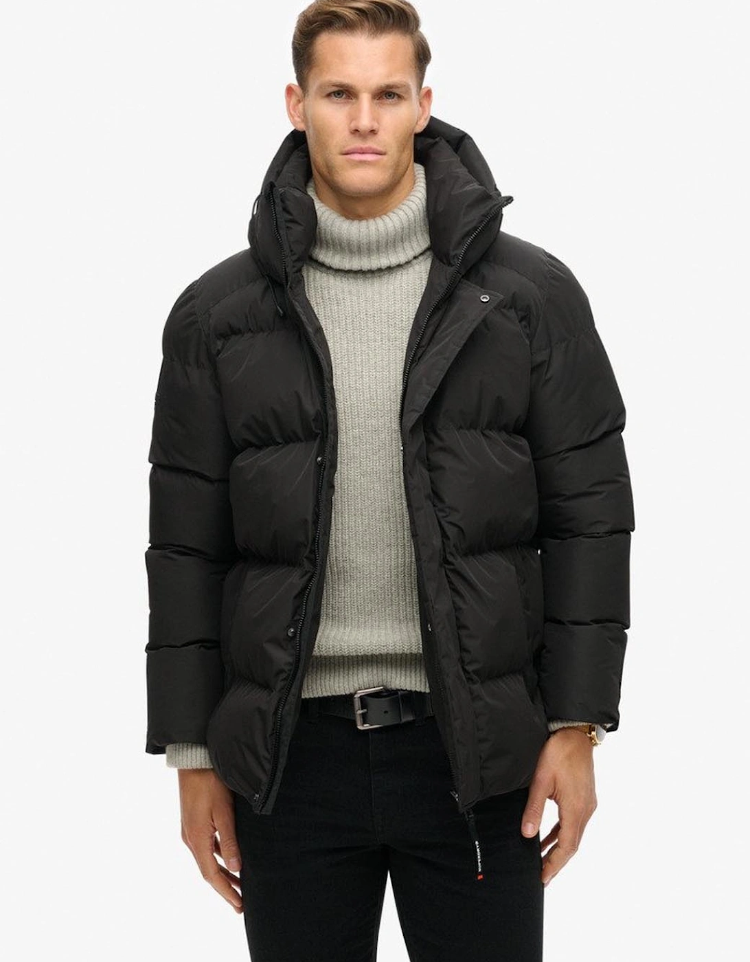 Men's Superdry Men's Hooded 5 Baffle Sports Puffer Black - Size: 42/Regular