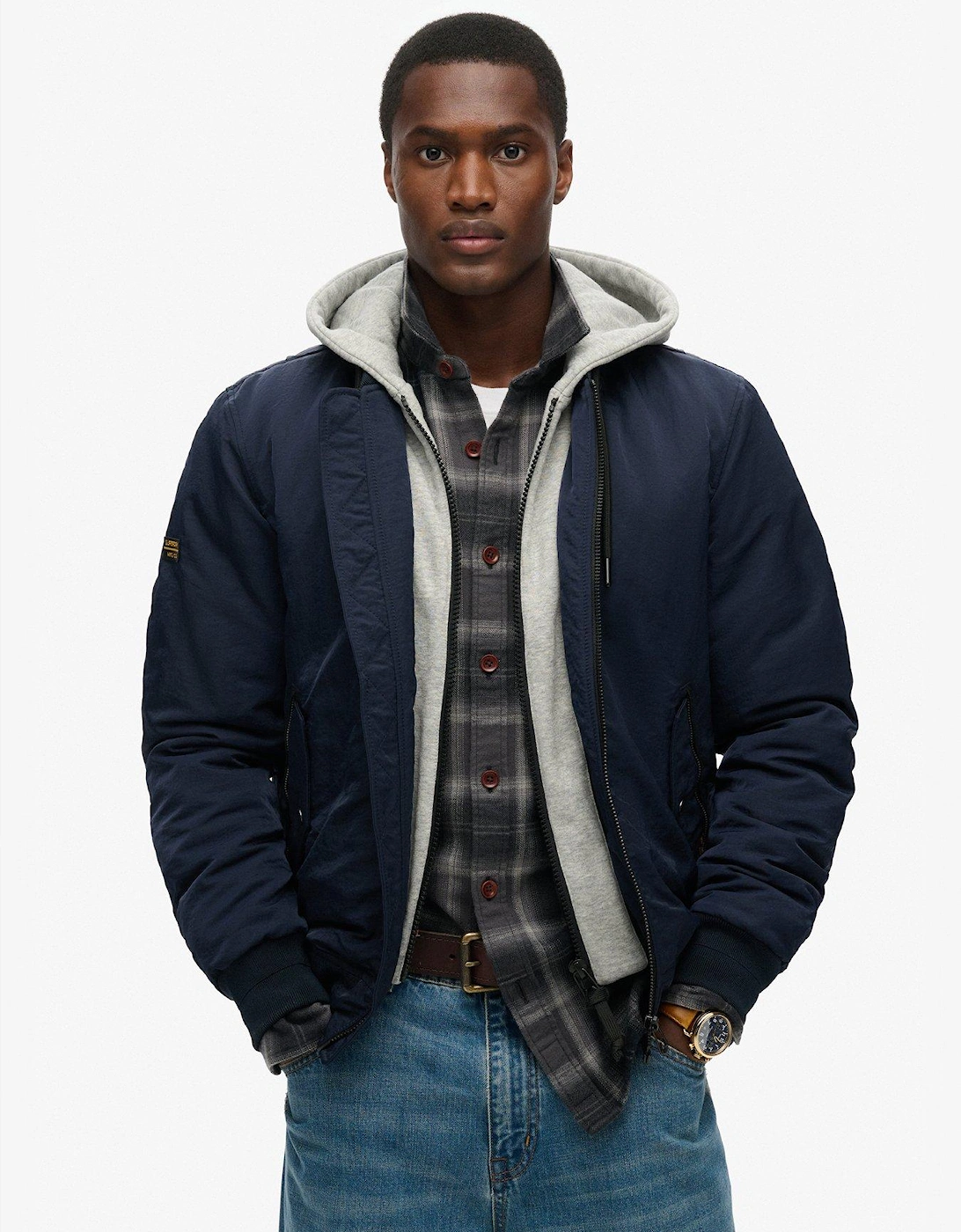Military Hooded Ma1 Bomber Jacket - Navy, 2 of 1