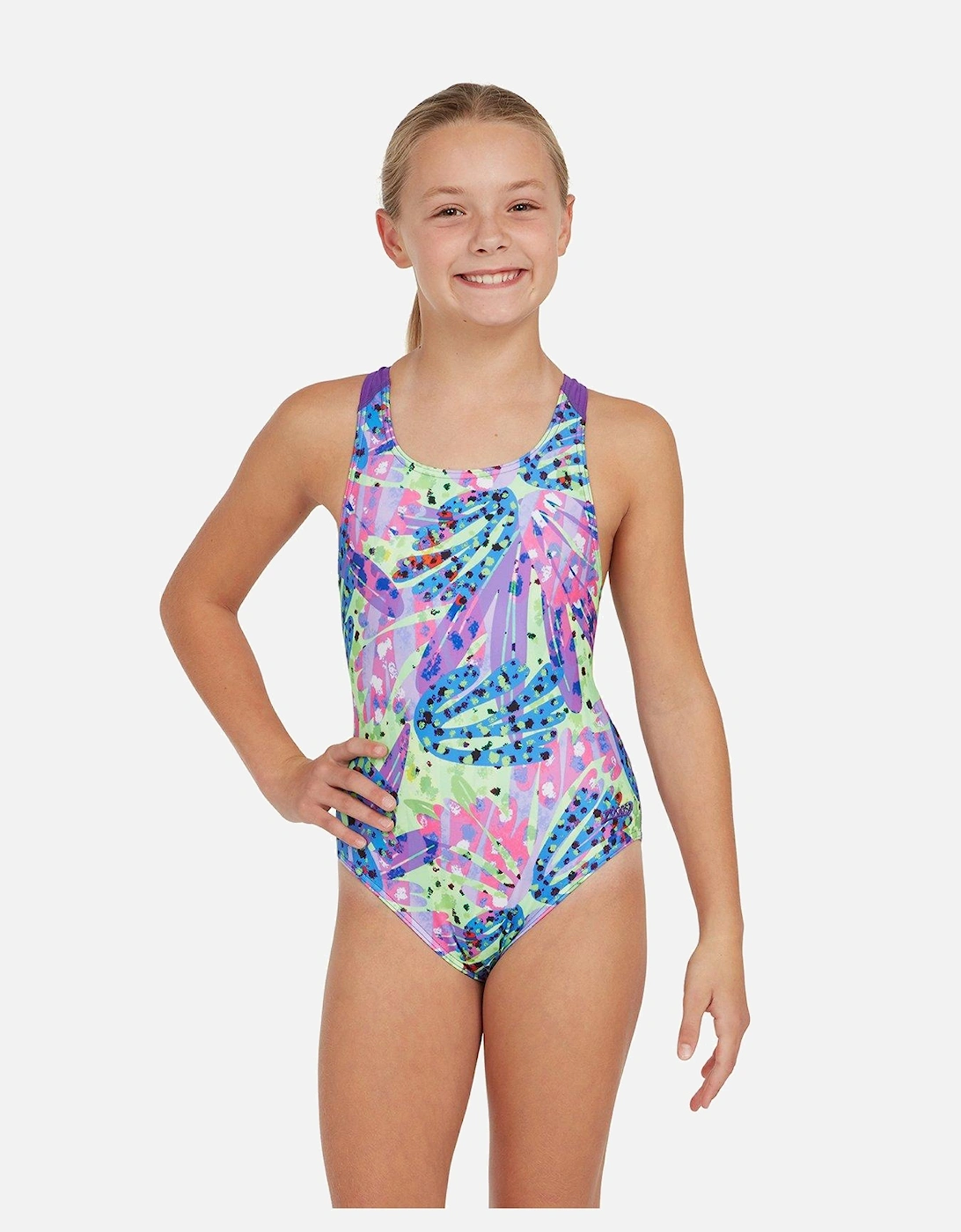 Girls Ecolast Sea Petal Flyback Swimsuit- Pink Multi, 6 of 5