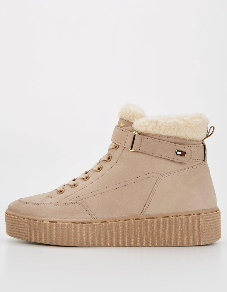 Faux Fur Nubuck Boot - Beige