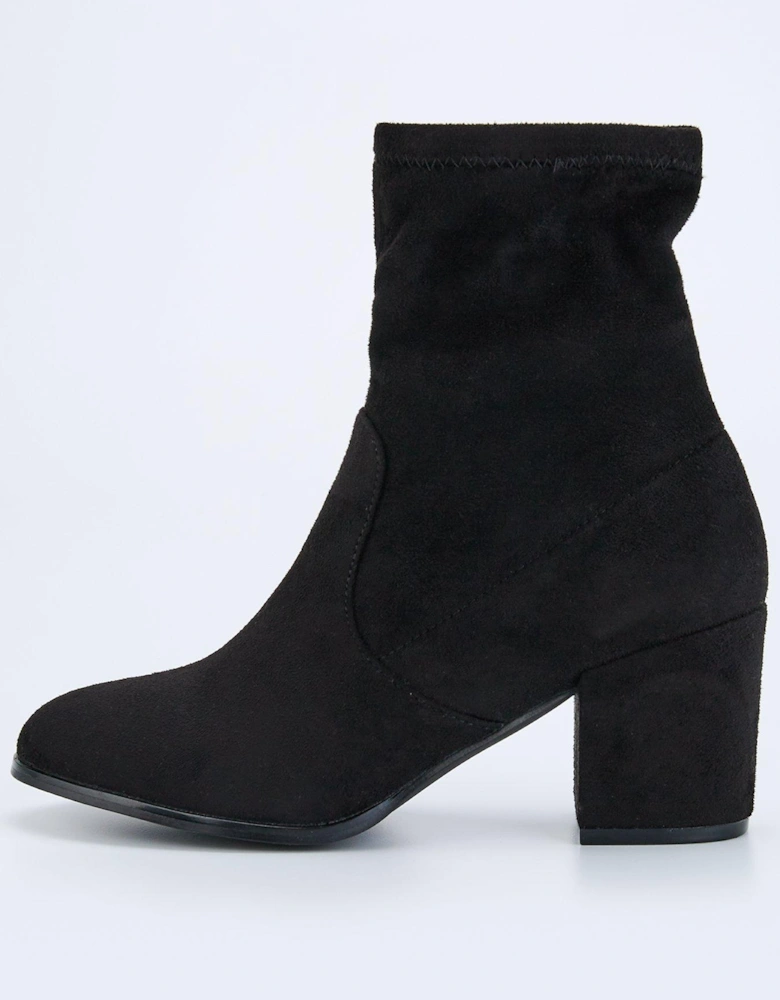 Wide Fit Block Heel Sock Boot - Black