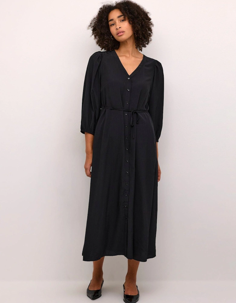 Kadorit Button V-Neck Maxi Dress - Black