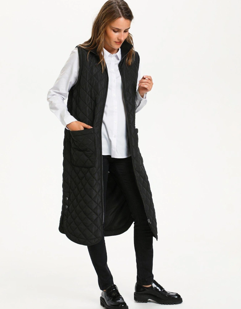 Severina Knee-length Quilted Gilet - Black