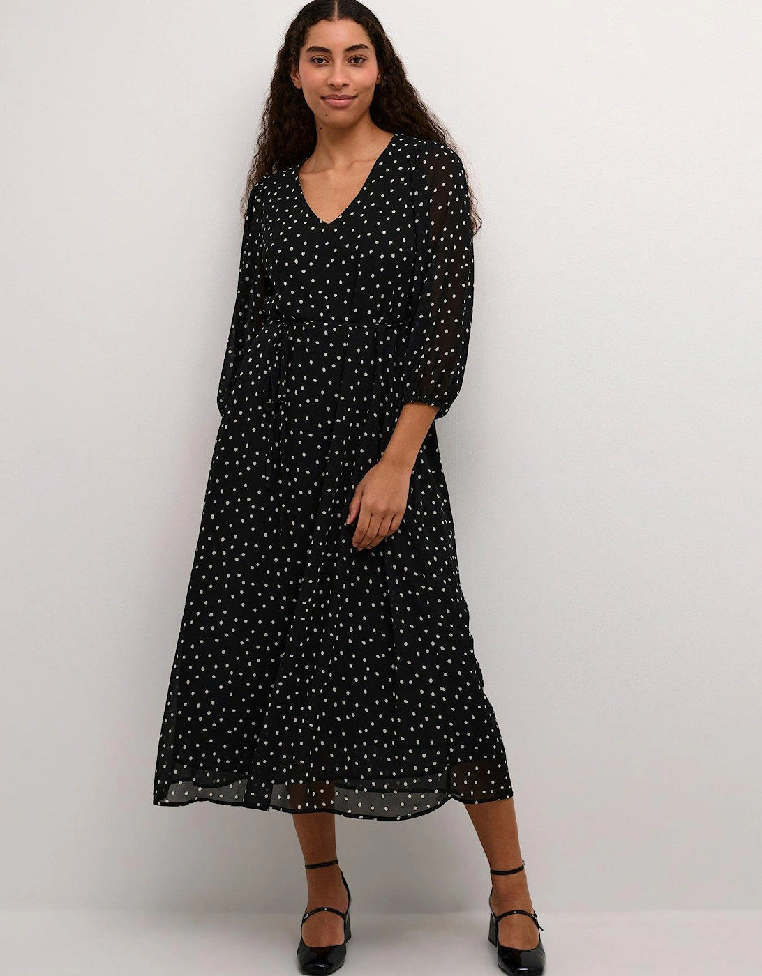 Kasally Chiffon V-Neck 3/4 Sleeve Dress - Black, 2 of 1