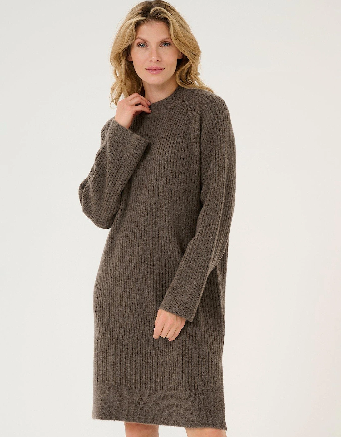 Karinya High Neck Above Knee Knit Dress - Brown, 2 of 1