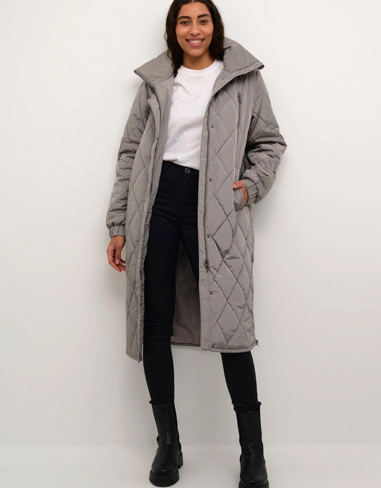 Kalindsey Quilted Below The Knee Jacket - Grey