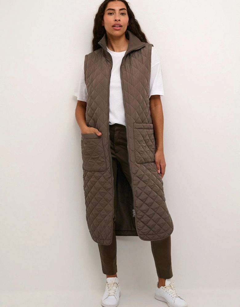 Kaseverina Knee-Length Quilted Gilet - Brown