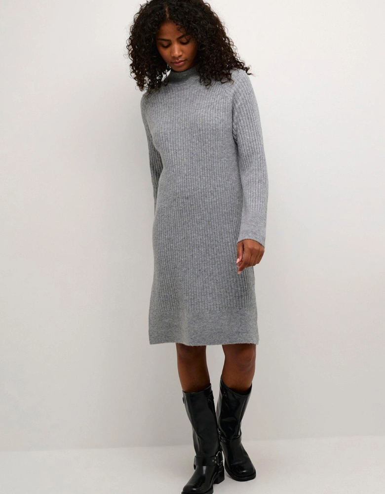 Karinya High Neck Above Knee Knit Dress - Grey