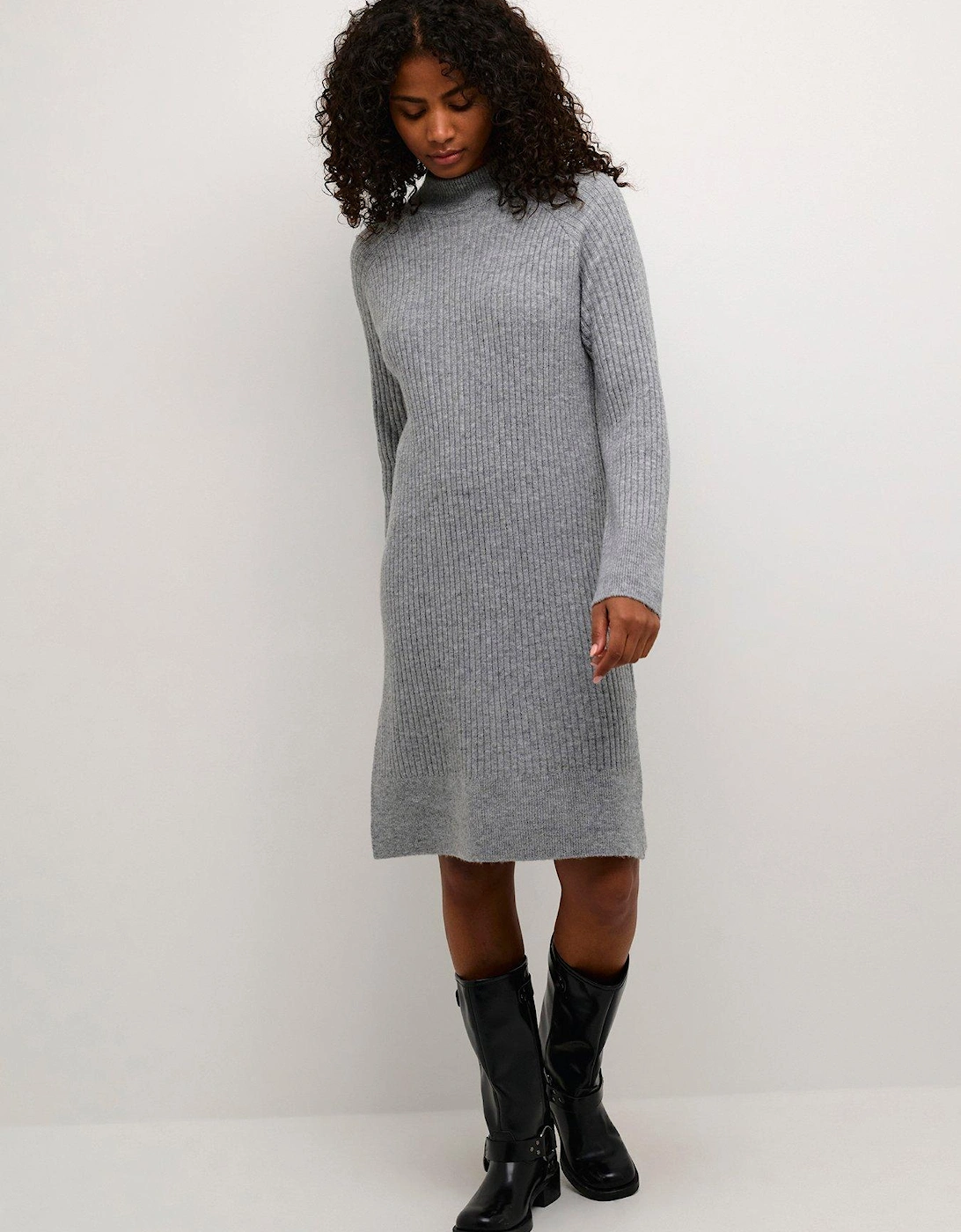 Karinya High Neck Above Knee Knit Dress - Grey, 2 of 1