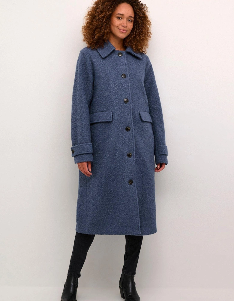 Kaannelise Buttons Teddy Fabric Coat - Blue