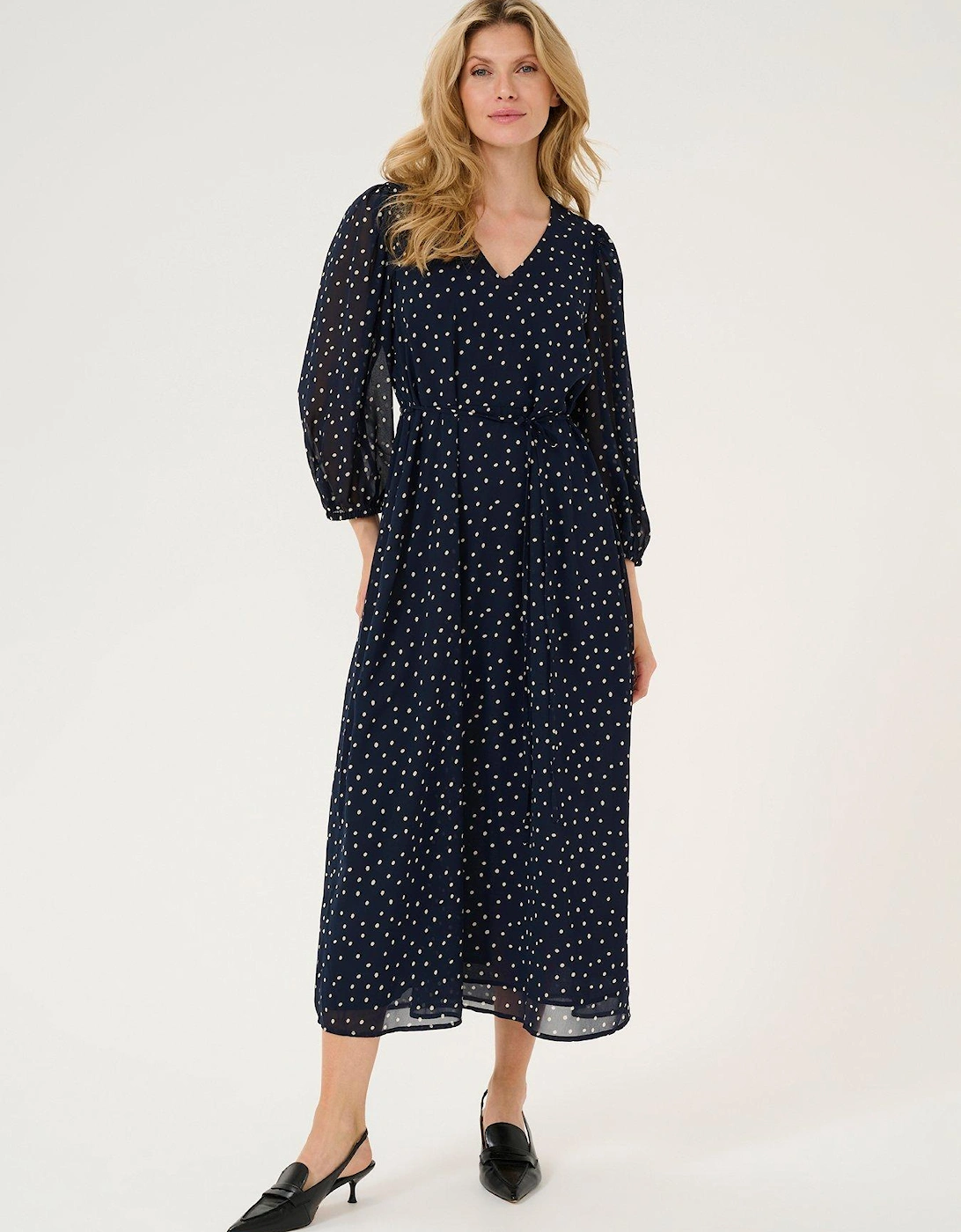 Kasally Chiffon V-Neck 3/4 Sleeve Dress - Blue, 2 of 1