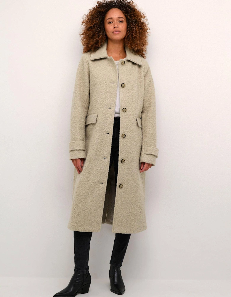 Kaannelise Buttons Teddy Fabric Coat - Neutral - Beige