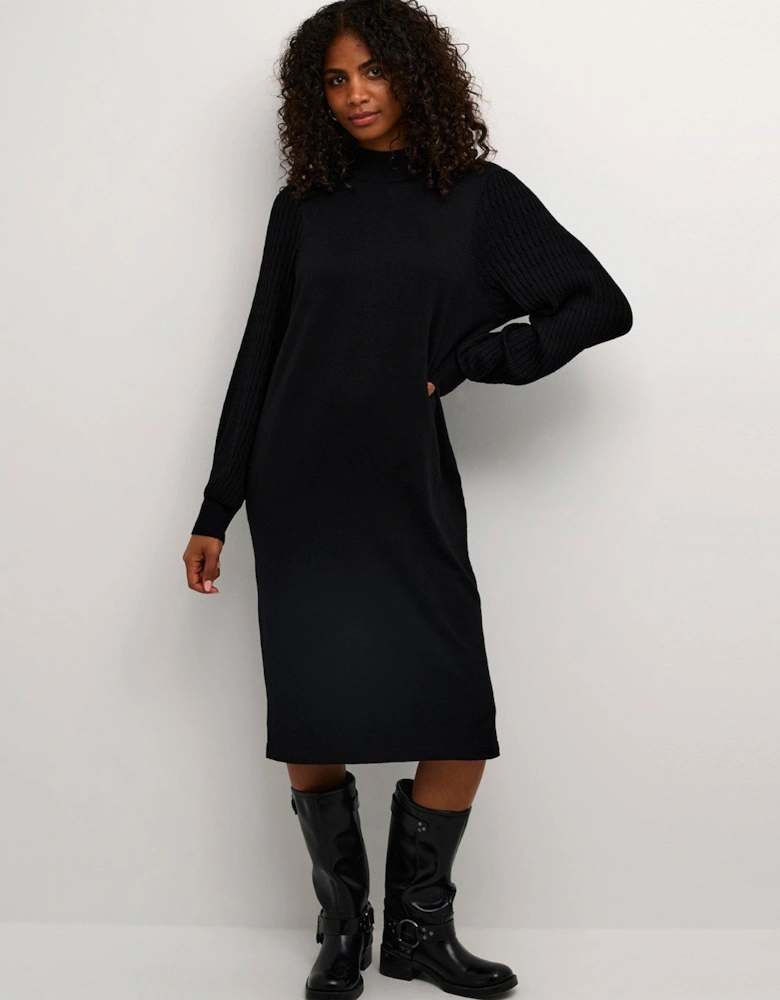 Kananna Long Sleeve High Neck Knit Dress - Black