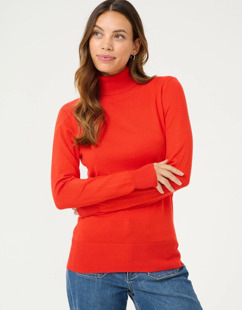 Kaastrid Long Sleeve Roll Neck Pullover - Red