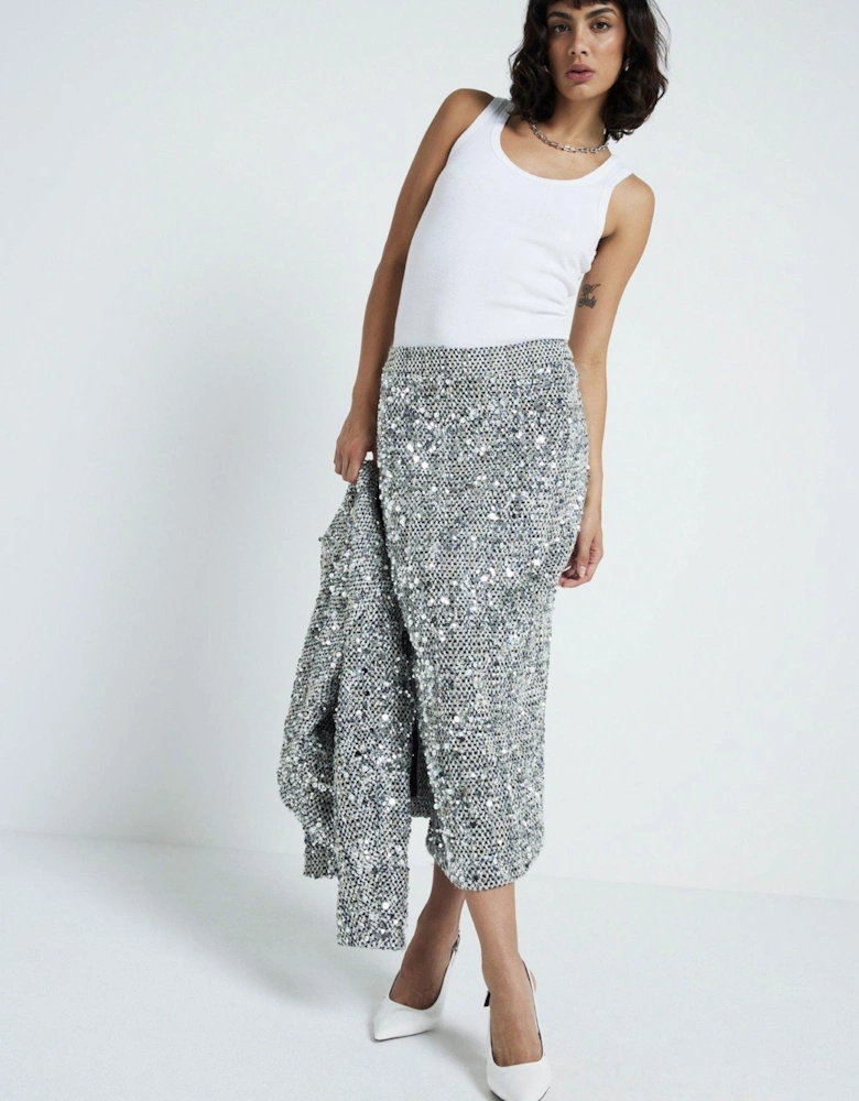 Boucle Sparkle Pencil Skirt - Silver