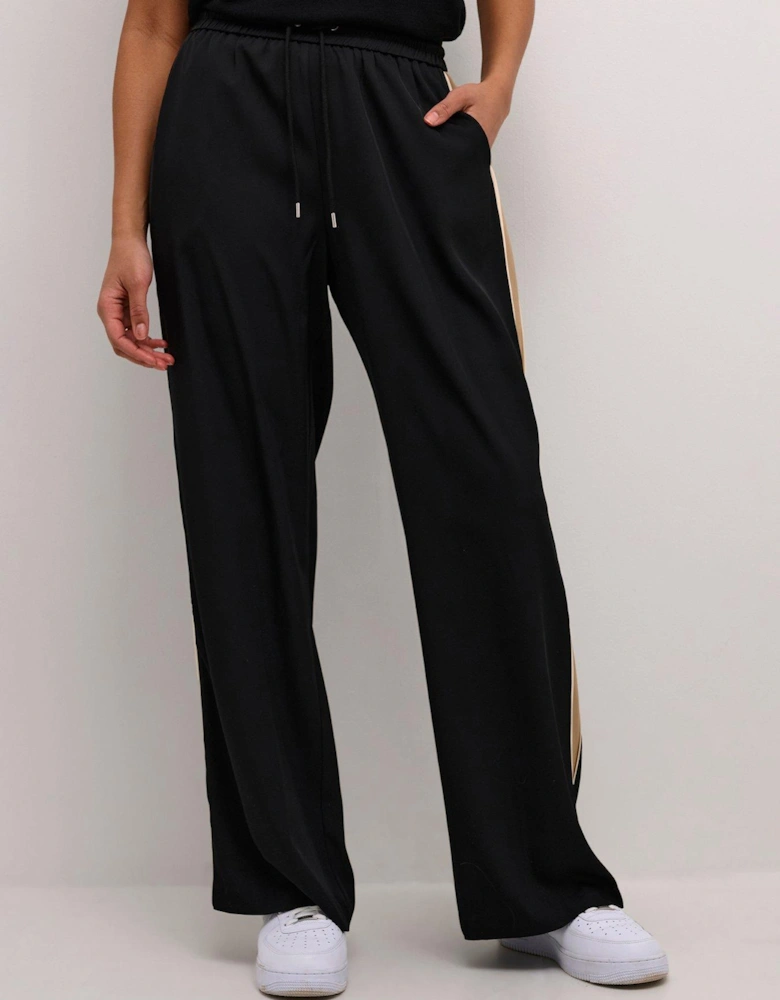 Kamille Wide Leg Striped Track Trousers - Black