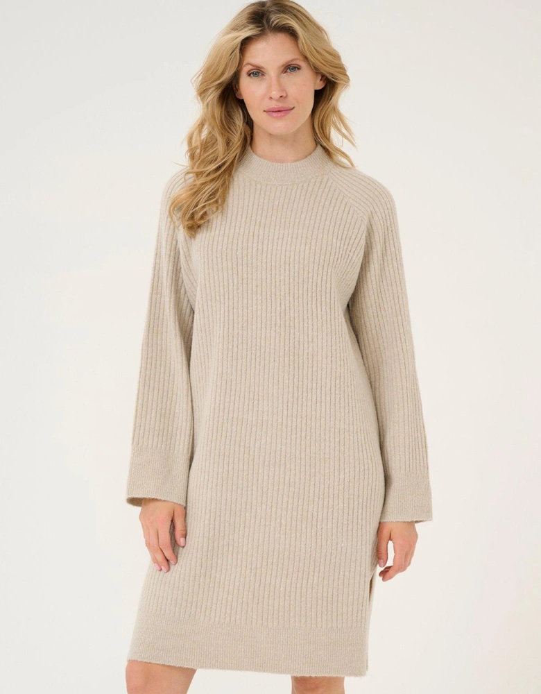 Karinya High Neck Above Knee Knit Dress - Grey