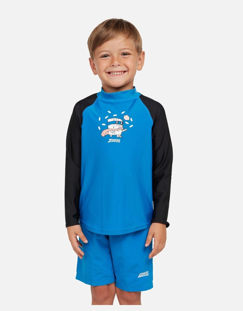 Boys Ecolast Super Sushi Long Sleeve Zip Sun Top - Blue