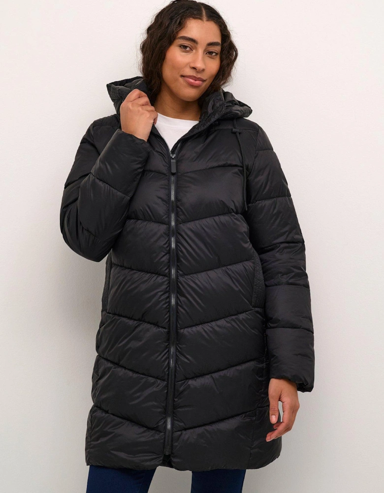 Kasusanne Hooded Zipper Padded Coat - Black