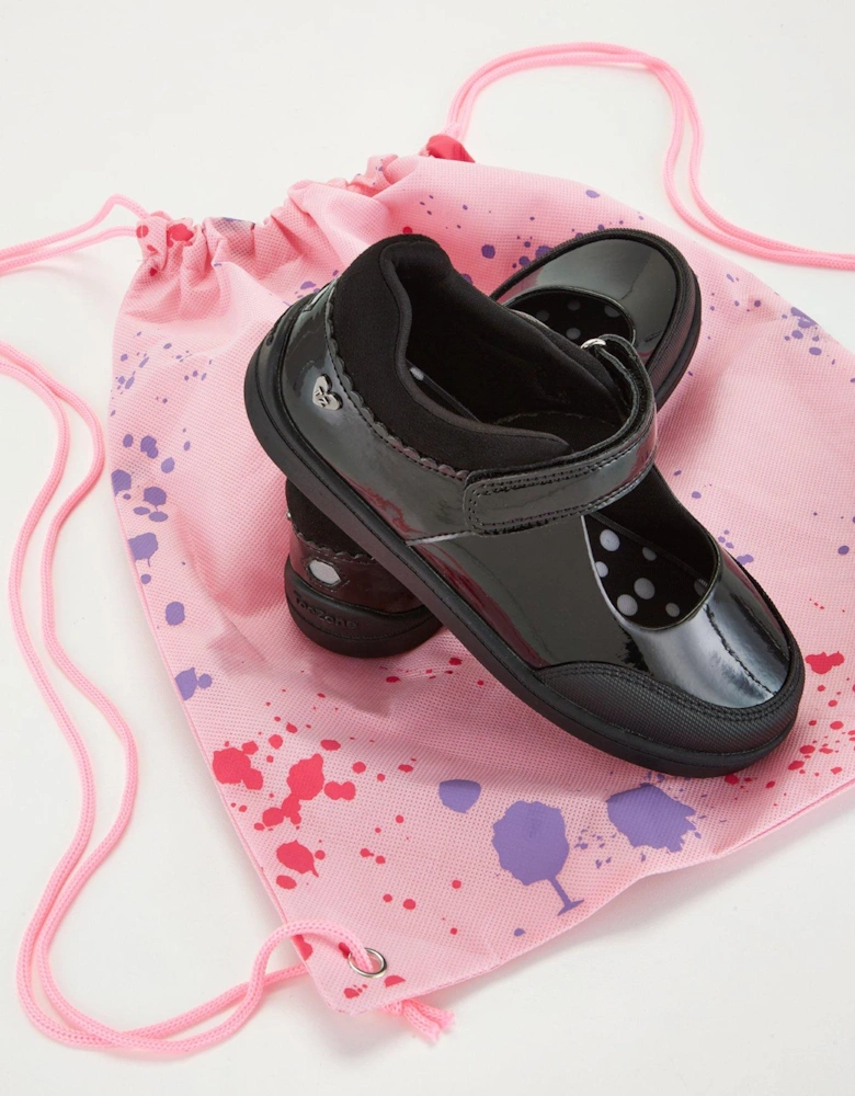 ToeZone Wide Fit Younger Girls Patent Leather Mary Jane School Shoes - Black