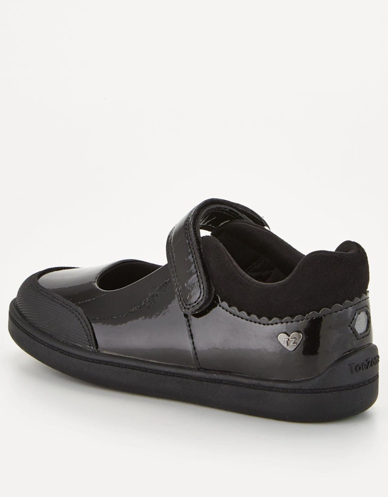 ToeZone Wide Fit Younger Girls Patent Leather Mary Jane School Shoes - Black