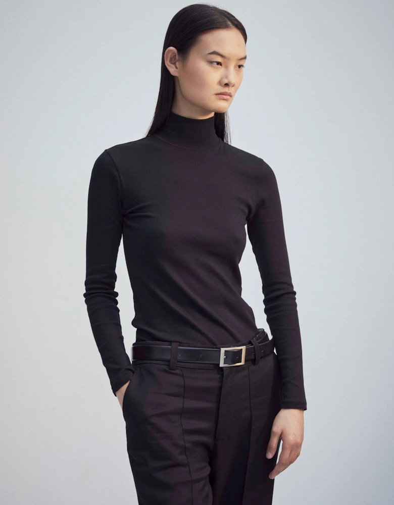Suri Classic Rib High Neck Top in Black