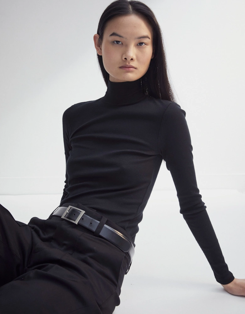 Suri Classic Rib High Neck Top in Black