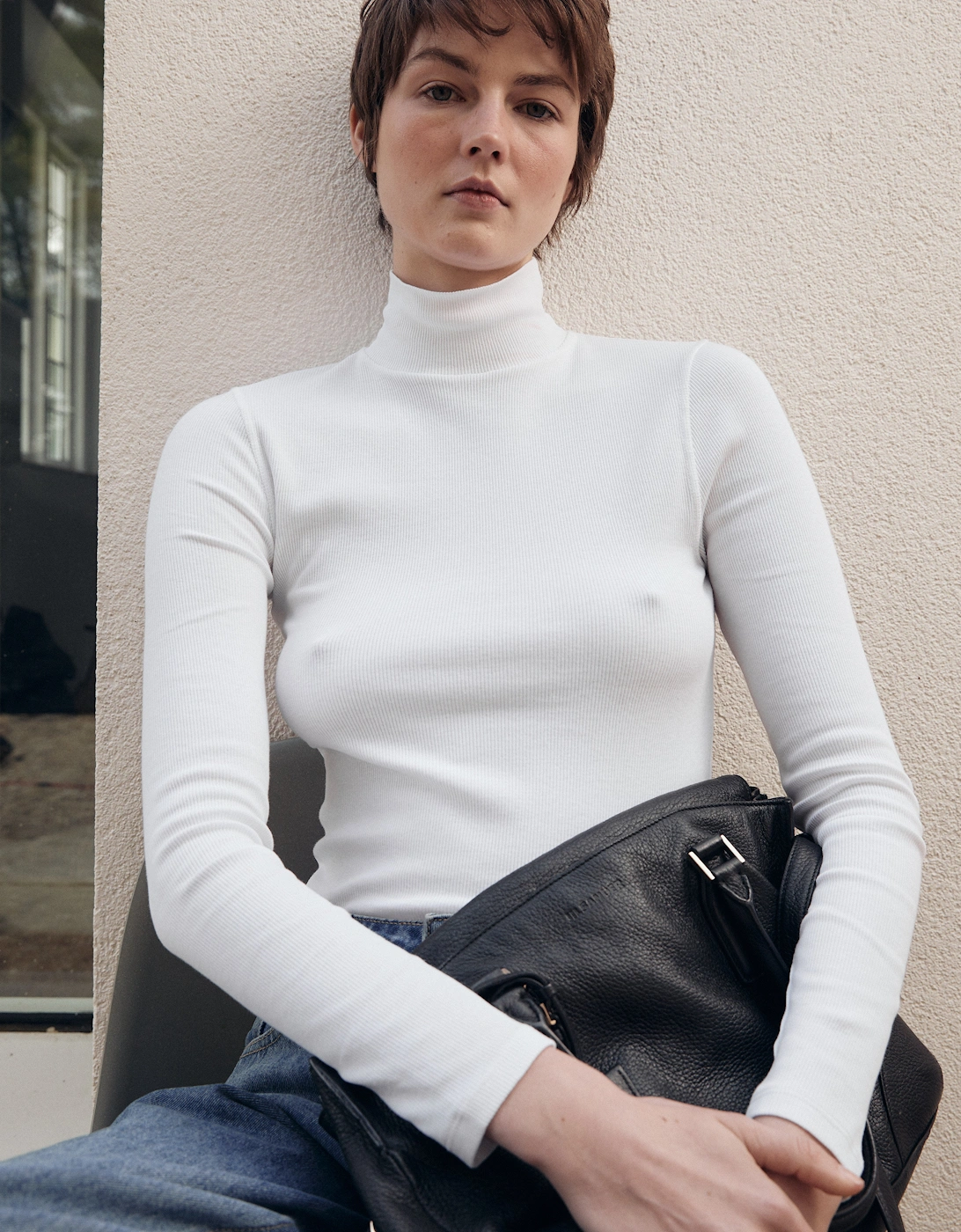 Suri Classic Rib High Neck Top in White, 5 of 4