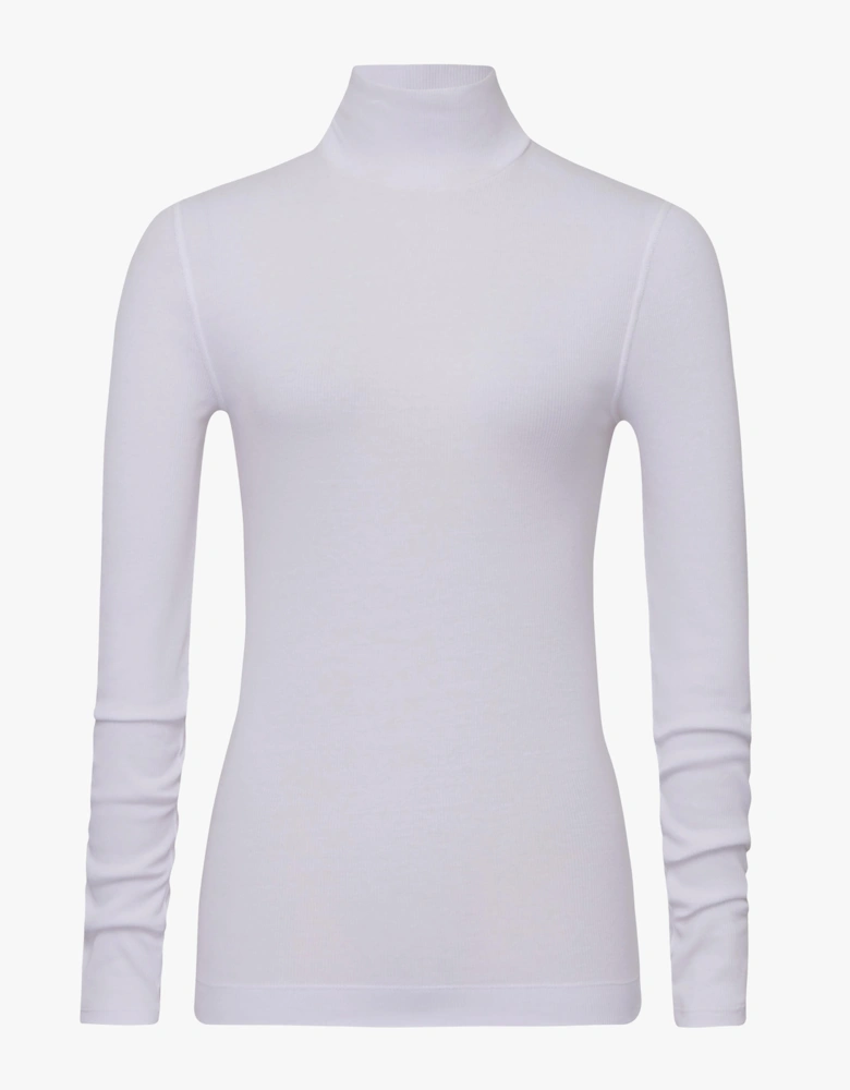 Suri Classic Rib High Neck Top in White