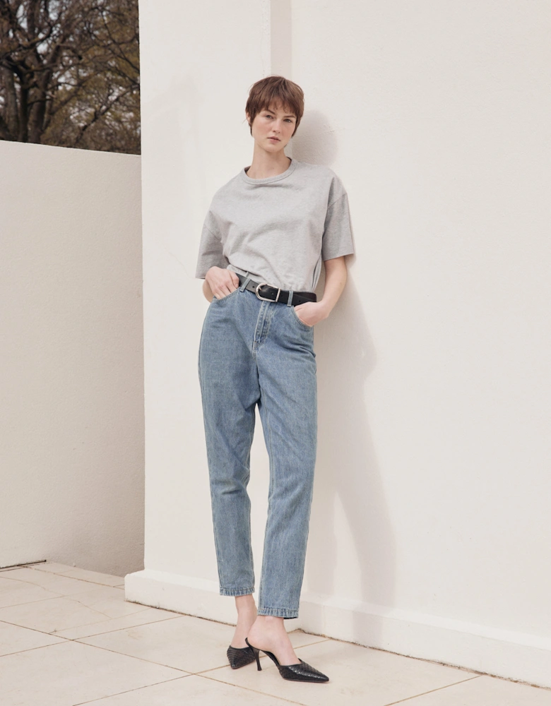 Lena Classic Cotton Oversize T-Shirt in Grey Marl