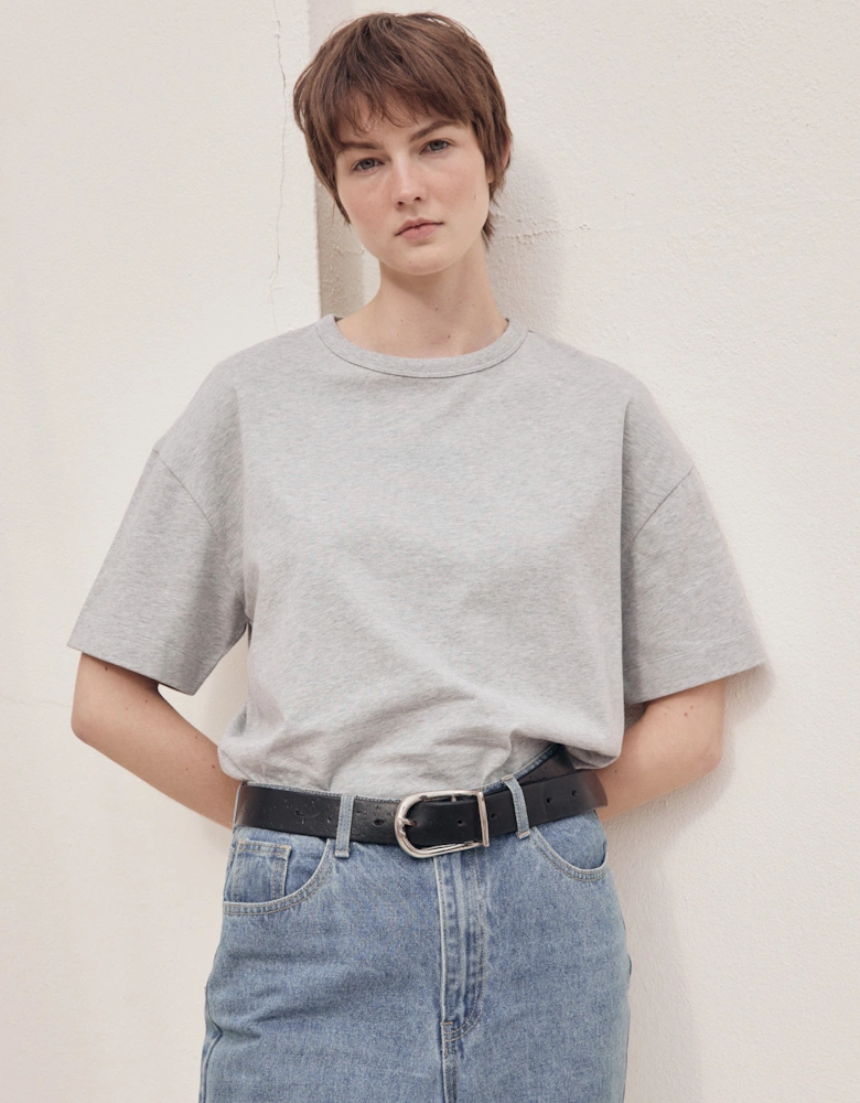 Lena Classic Cotton Oversize T-Shirt in Grey Marl