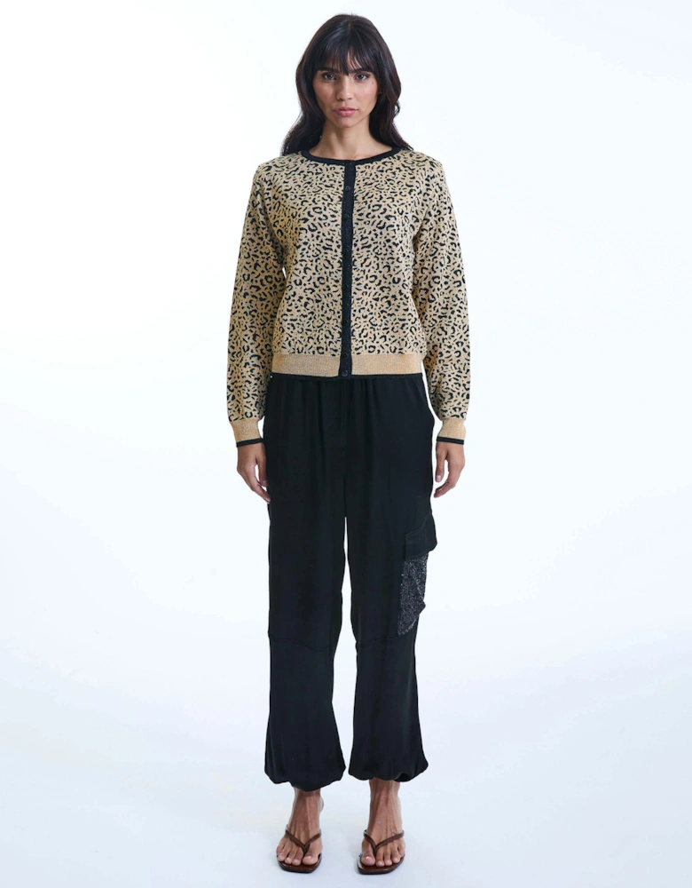 Leopard Lurex Knitted Cardigan