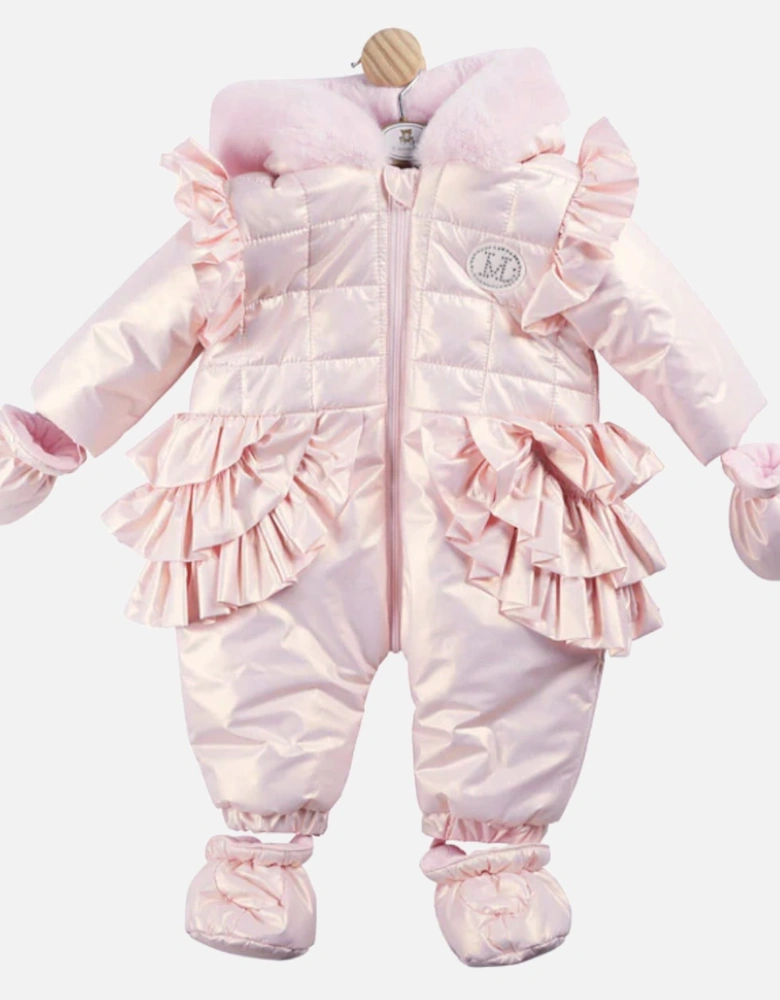 Pink Shiny Frill Padded Snowsuit