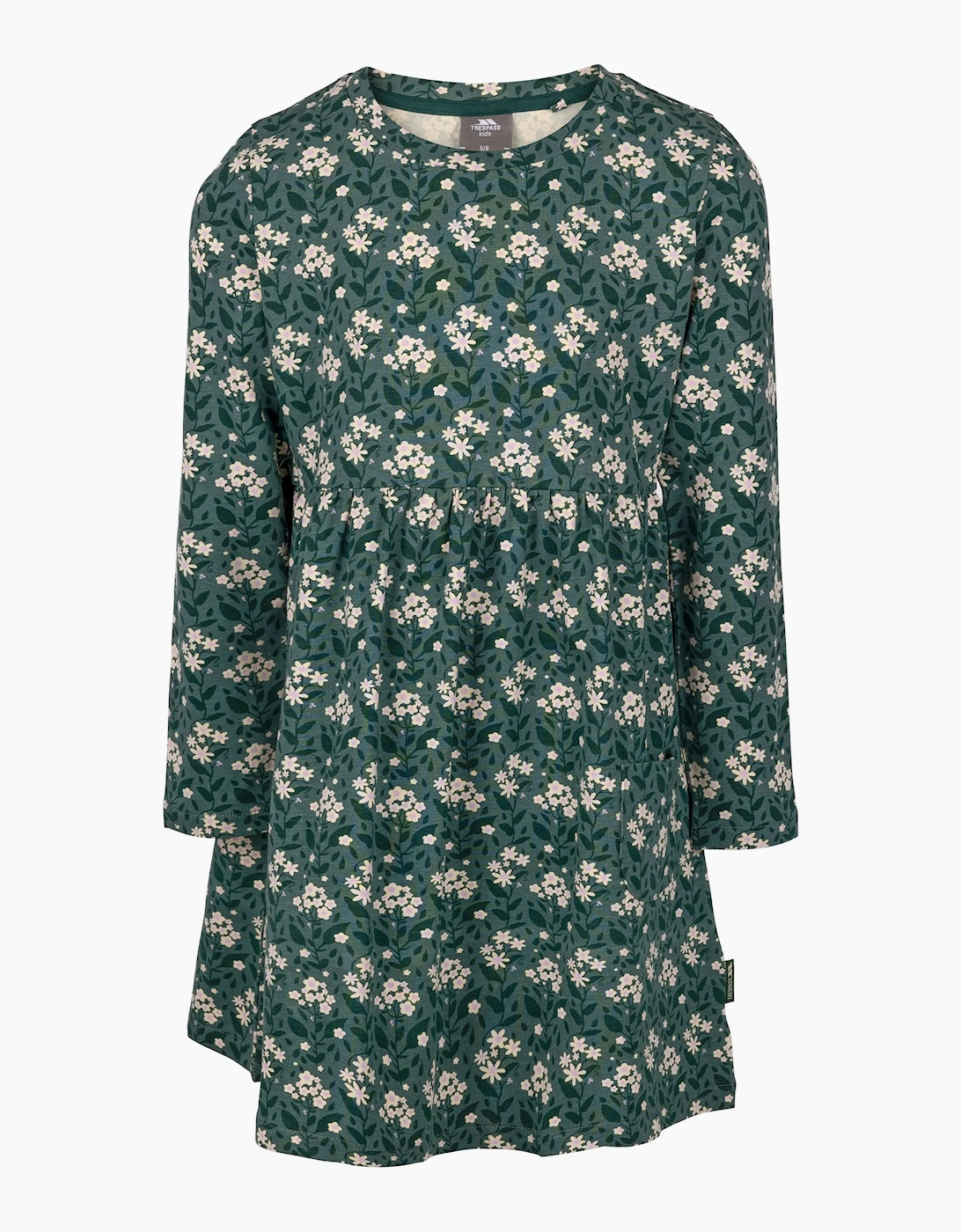 Trespass Girls Green Morra Floral Dress - Size: 5 Years/6 Years Kids