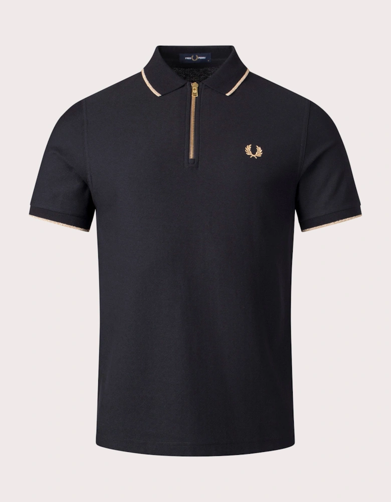 Crepe Pique Zip Neck Polo Shirt