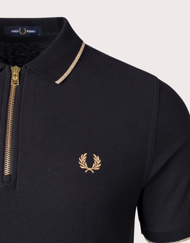 Crepe Pique Zip Neck Polo Shirt