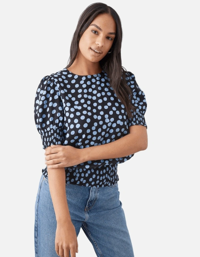 Womens/Ladies Spotted Shirred Hem Blouse