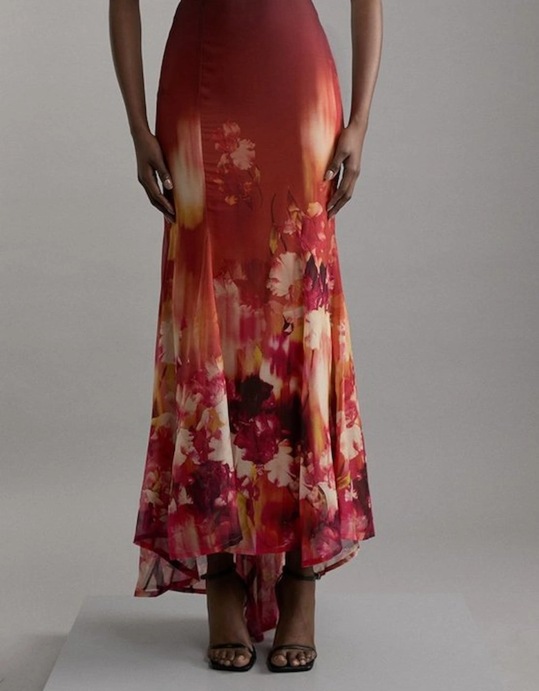 Ombre Floral Woven Crinkle Maxi Skirt