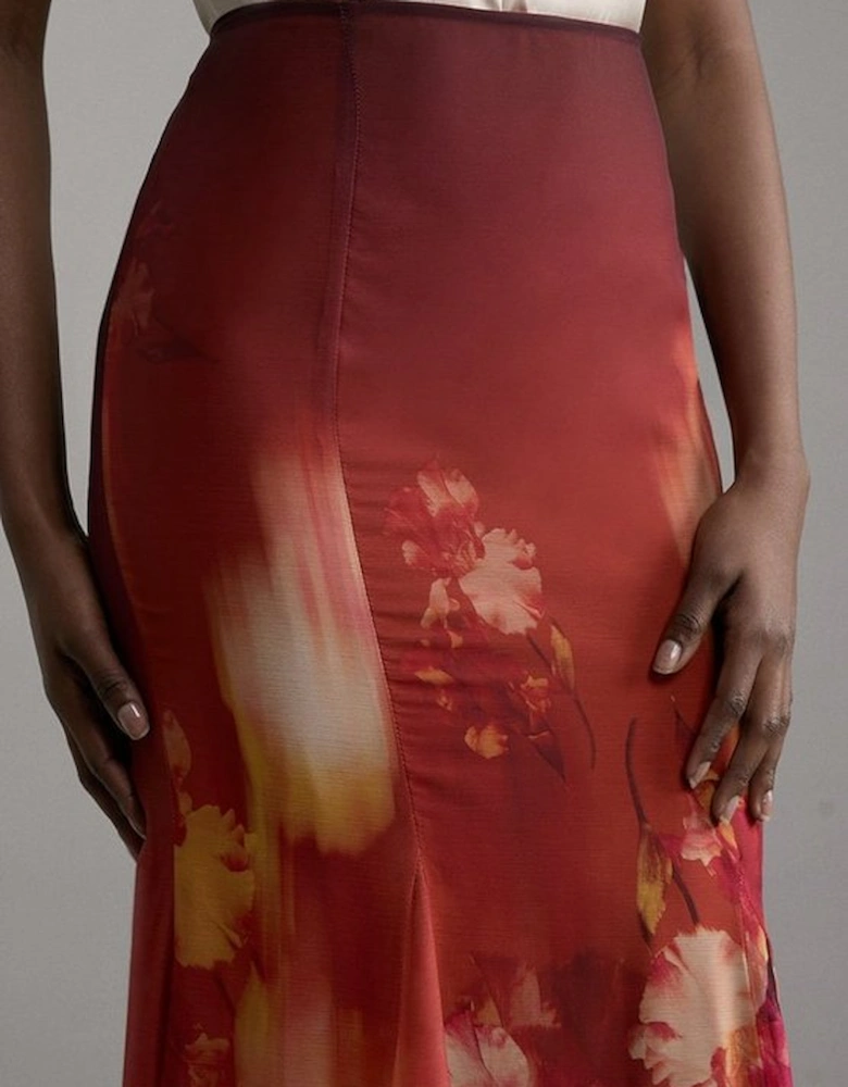 Ombre Floral Woven Crinkle Maxi Skirt