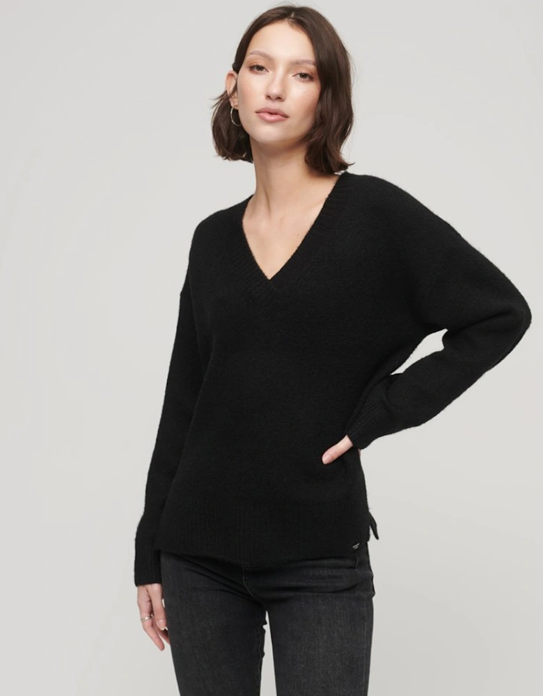 Women's Oversized V Neck Jumper Black